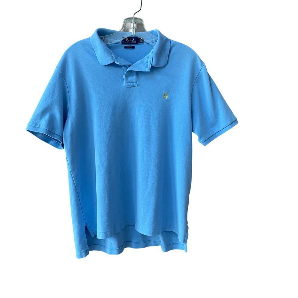 Ralph Lauren Mens Smooth Cotton Polo Blue Short Sleeve Size Large Preppy Custom